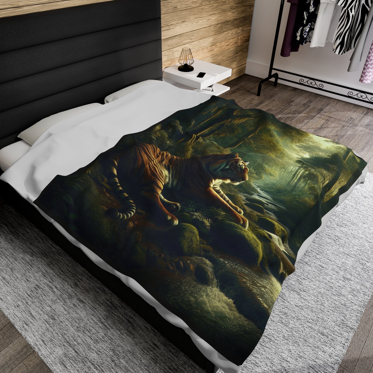 Plush Blanket, Tiger Stream Forest Design, Tiger Lover Gift, Animal Print Home