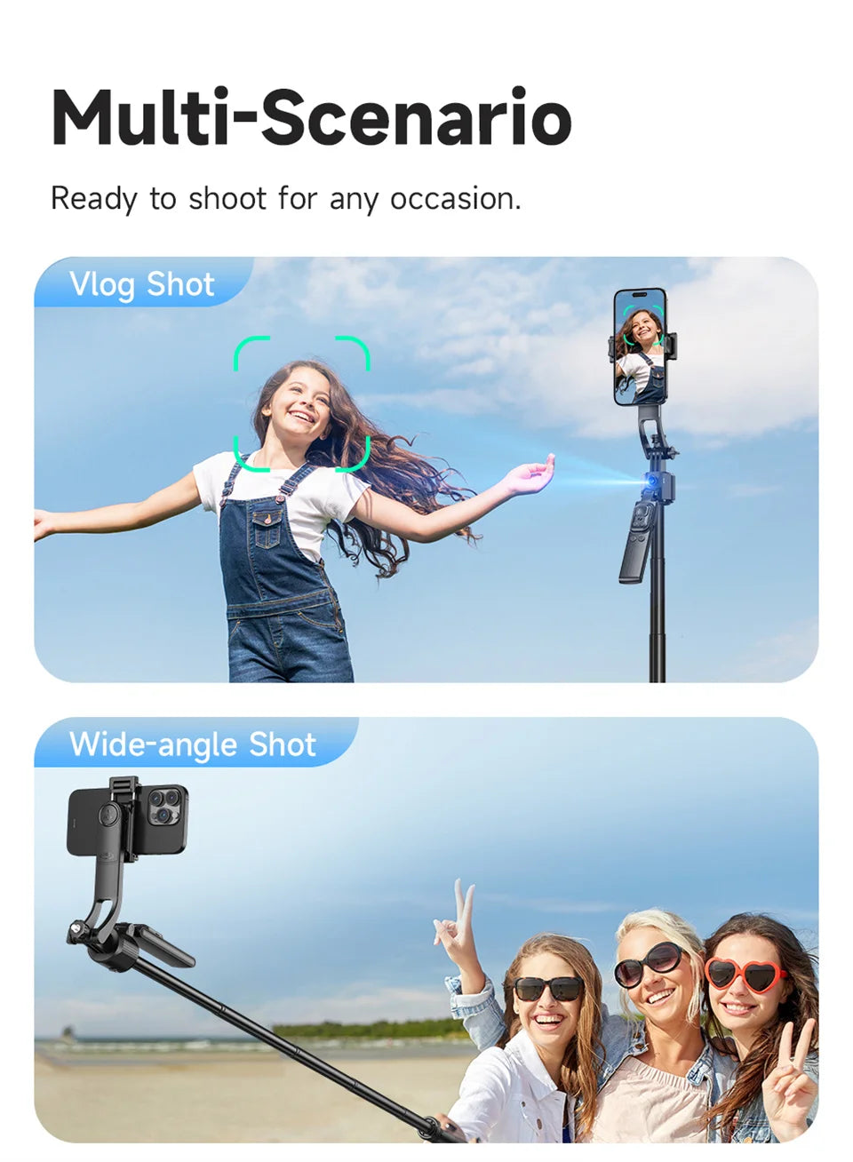 FGCLSY 5 in 1 Selfie Tripod Gimbal Stabilizer for Cell Phone 360°Auto-Rotation AI Tracking Shooting Quadrapod And Remote Control