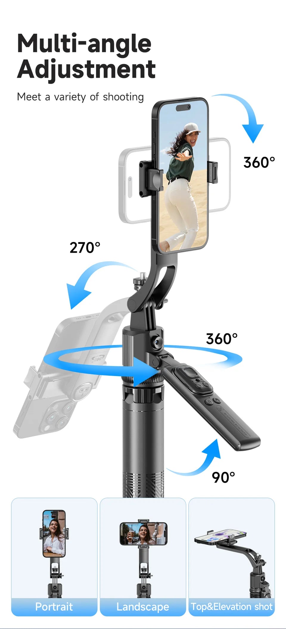 FGCLSY 5 in 1 Selfie Tripod Gimbal Stabilizer for Cell Phone 360°Auto-Rotation AI Tracking Shooting Quadrapod And Remote Control