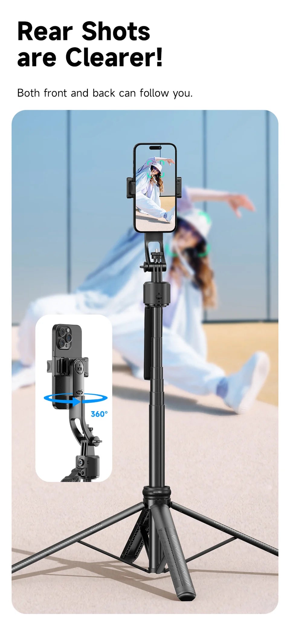 FGCLSY 5 in 1 Selfie Tripod Gimbal Stabilizer for Cell Phone 360°Auto-Rotation AI Tracking Shooting Quadrapod And Remote Control