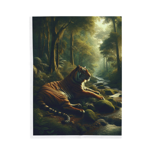 Plush Blanket, Tiger Stream Forest Design, Tiger Lover Gift, Animal Print Home